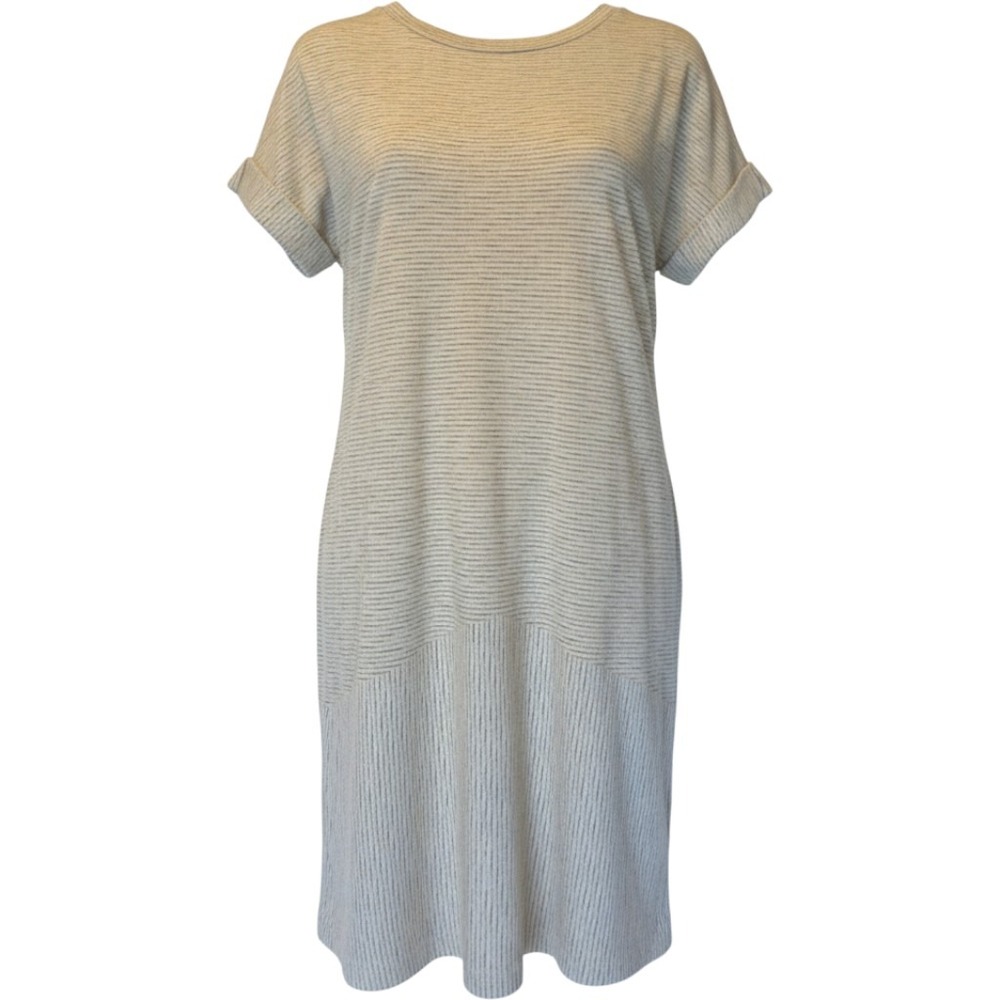 Freeway Womens Beige Grey Striped Short Sleeve T-Shirt Dress Size S 9407